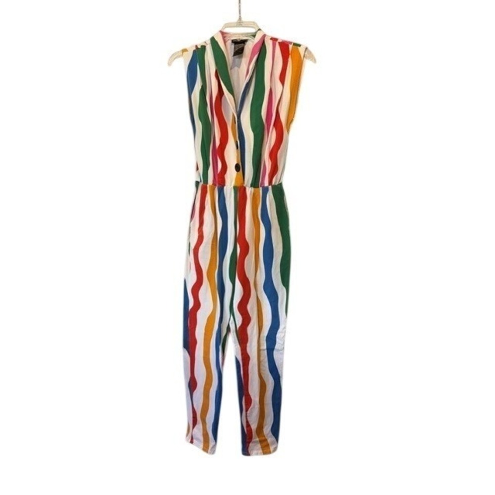 Nooworks Salvation Stripe Rainbow Wavy Stripe Sleeveless Jumpsuit Small Made USA